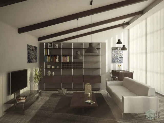 render living room di un loft